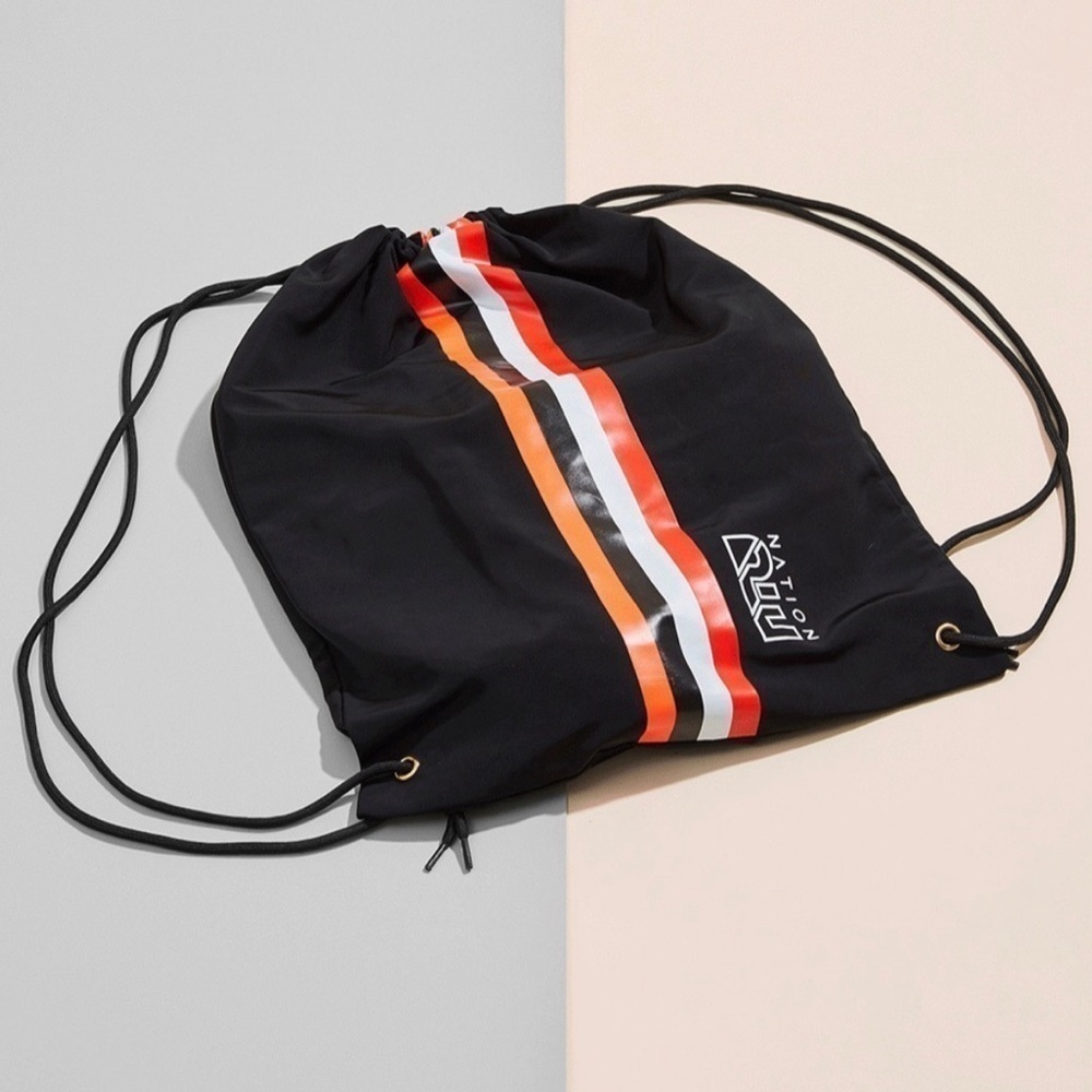 P.E. Nation Drawstring nylon black Backpack with neon stripes and Logo